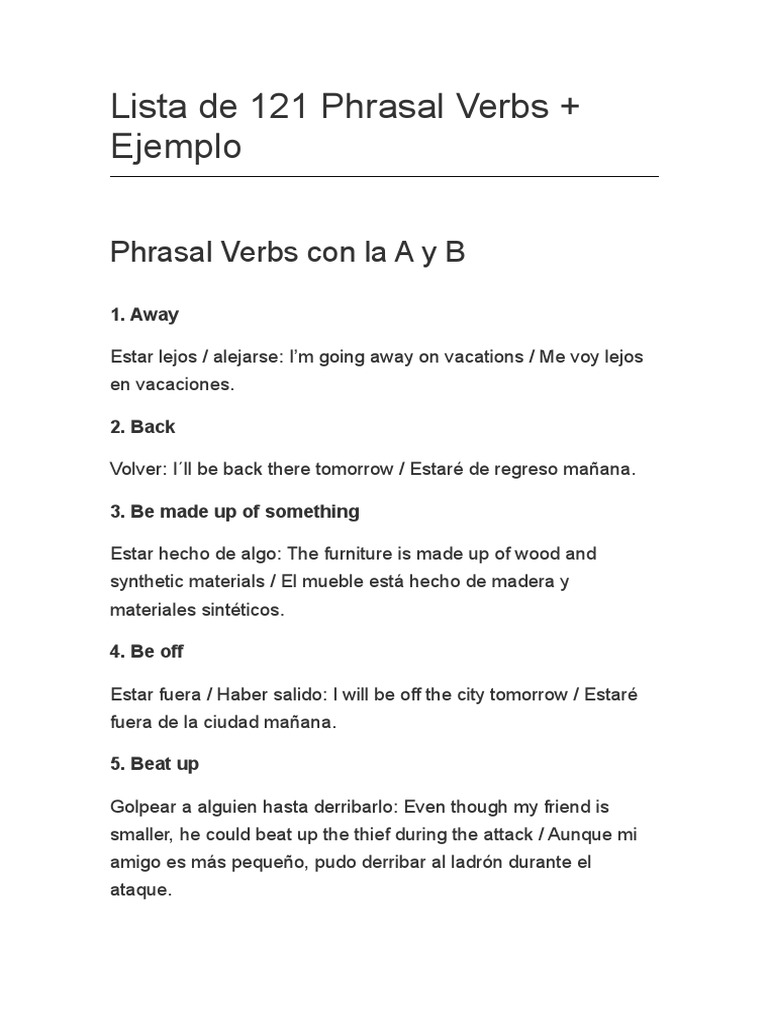 Guía de Phrasal Verbs en Inglés | PDF