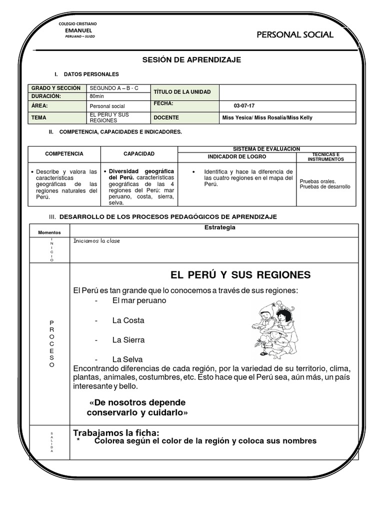 Sesión de Aprendizaje Personal Social | PDF | Selva | Perú
