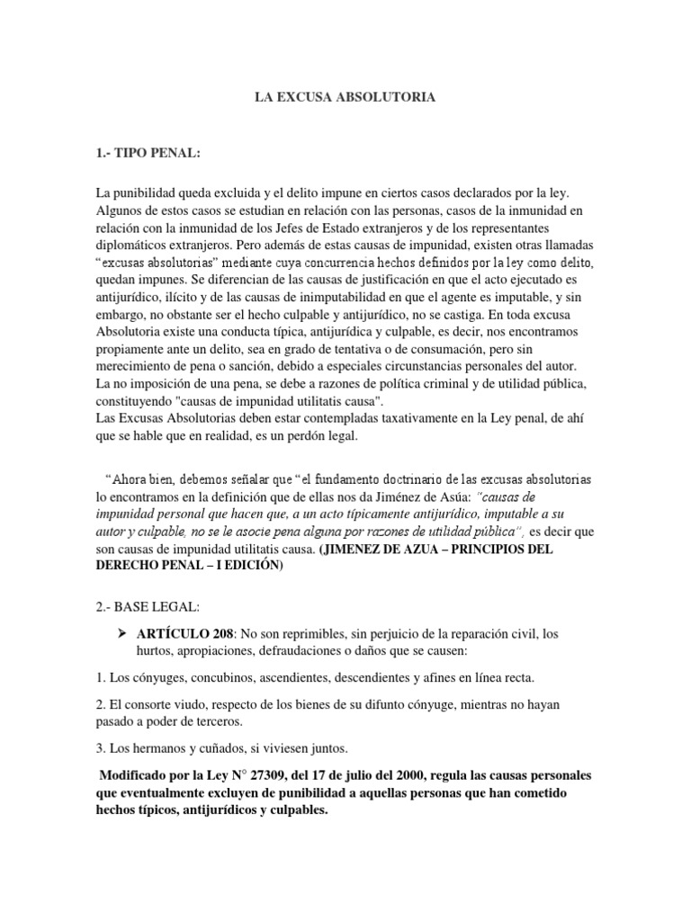 La Excusa Absolutoria Delito Derecho penal