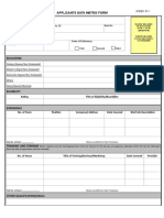 Applicants Data Matrix Form Name of Applicant: Applying For The Position Of: Office/Department