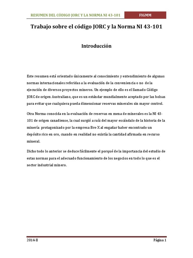 El Codigo JORC y La Norma NI 43 | PDF | Minería | Minerales