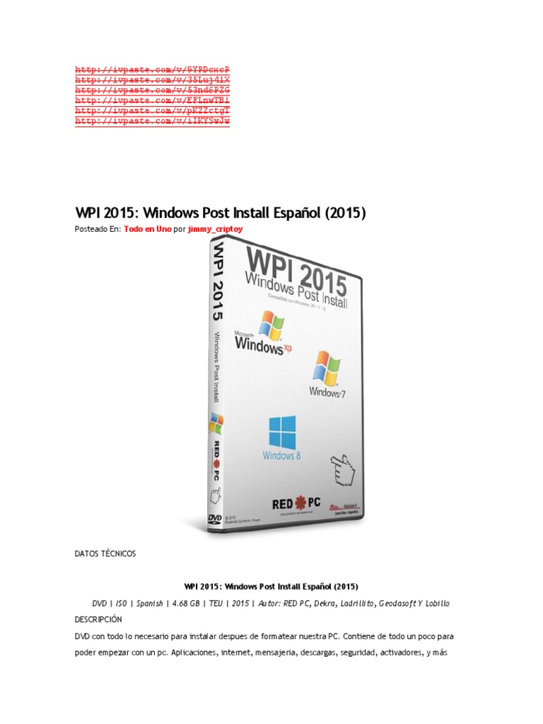 WPI 2015: Instalación Post Windows Español | PDF | explorador de ...