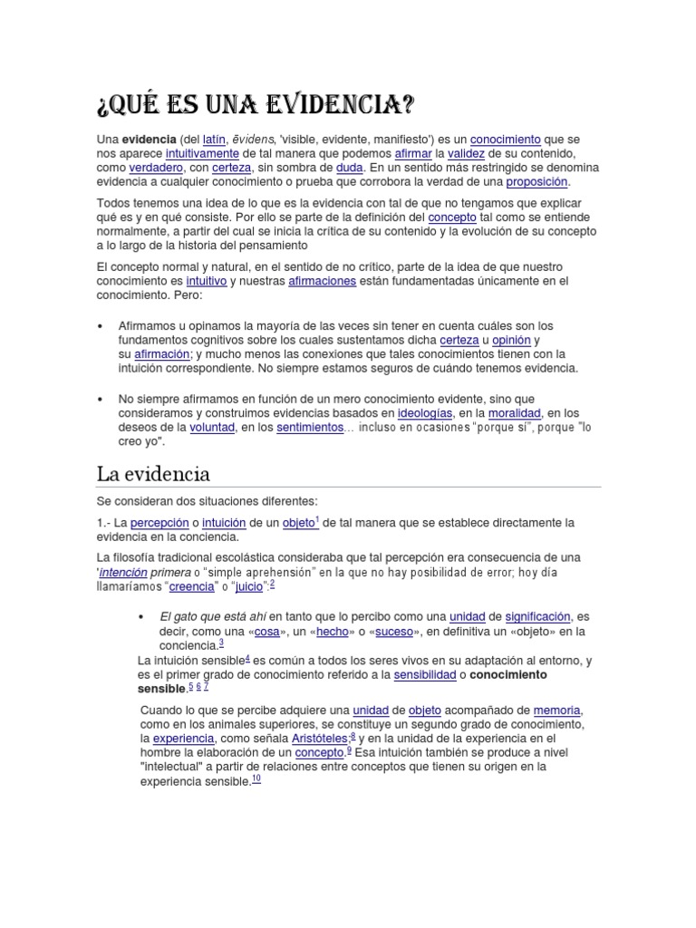 Definición y Concepto de Evidencia | PDF | Evidencia | Certeza