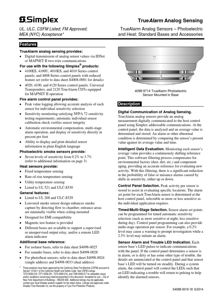 Simplex 4098-9733 TrueAlarm Analog Addressable Heat Detector