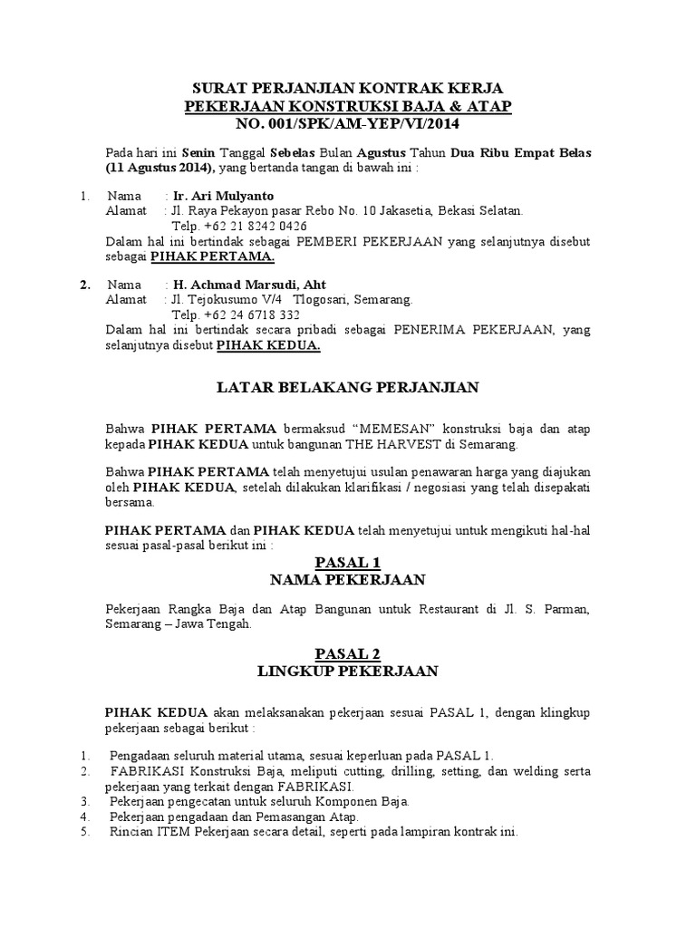 Kontrak Kerja / Contoh Surat Permohonan Addendum Kontrak  Perjanjian