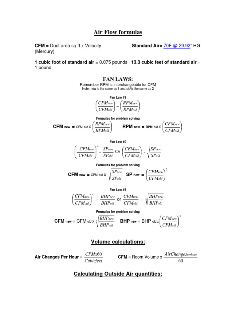 Air Flow Formulas: Fan Laws | PDF
