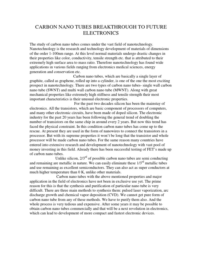 Carbon Nanotubes: Future of Electronics | PDF | Carbon Nanotube ...