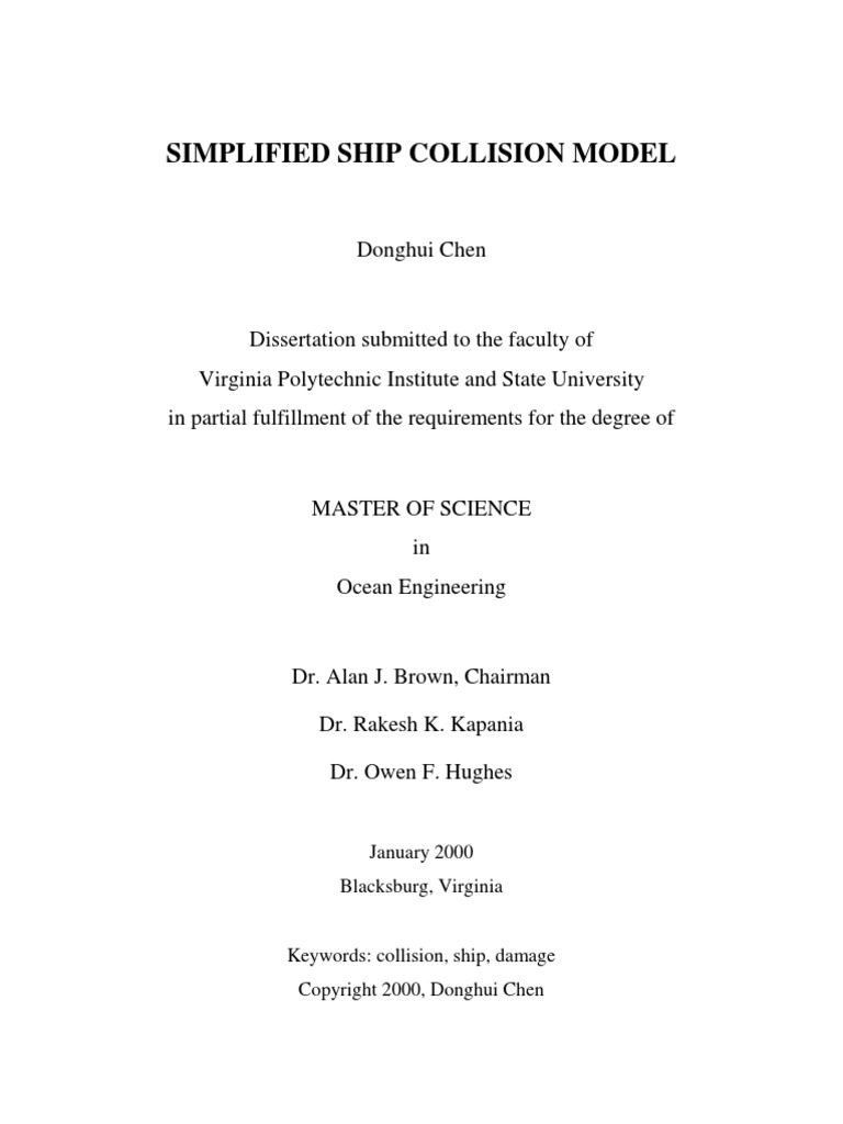 Simplified Ship Collision Model: January 2000 Blacksburg, Virginia ...