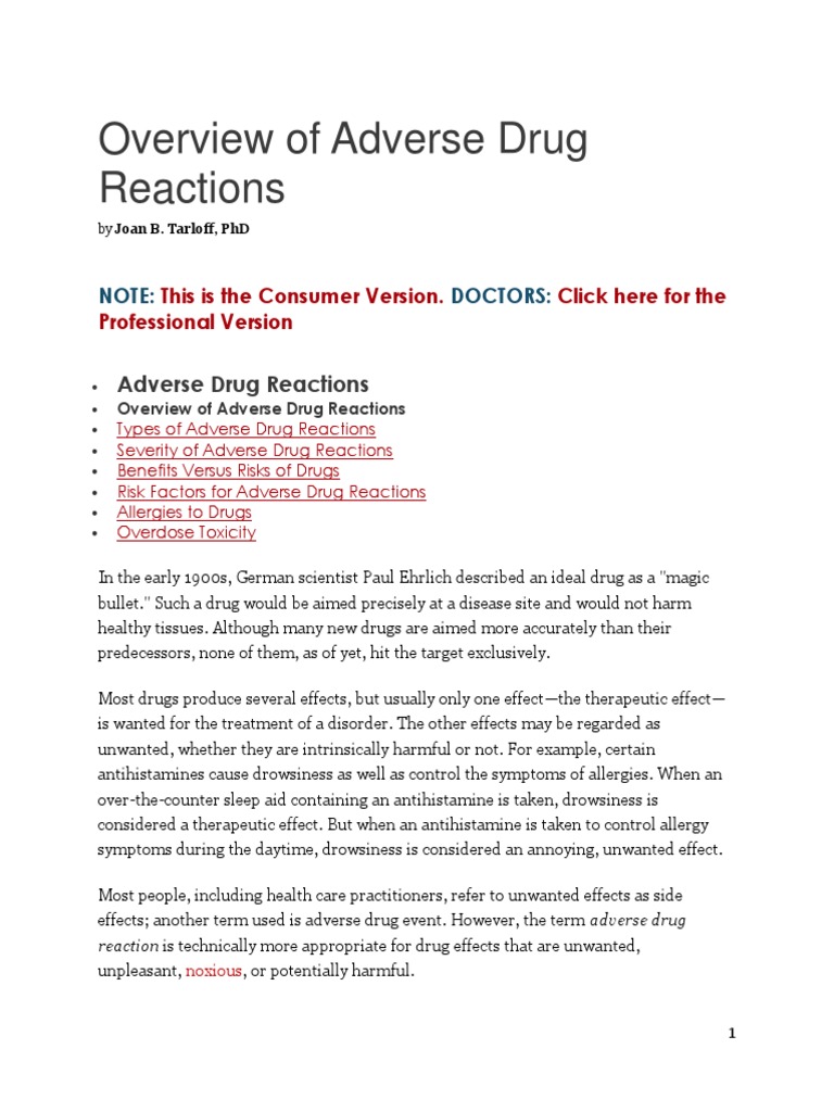 Overview of Adverse Drug Reactions | PDF | Nonsteroidal Anti ...