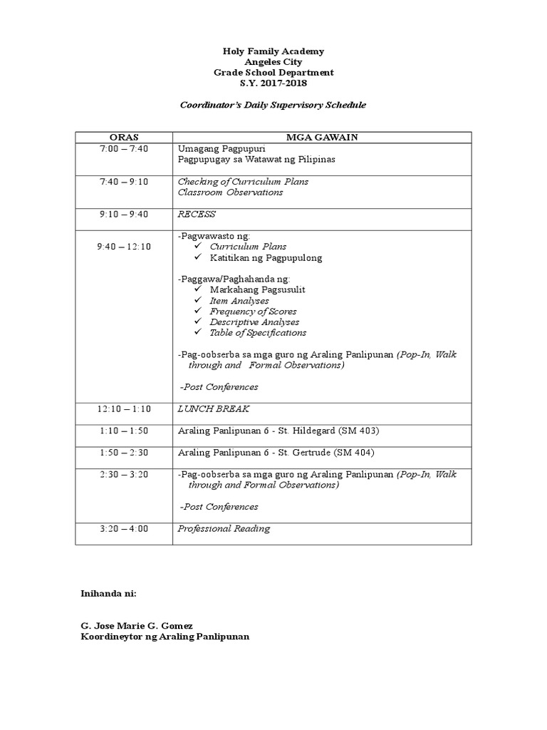 JM Supervisory Schedule 2017 | PDF