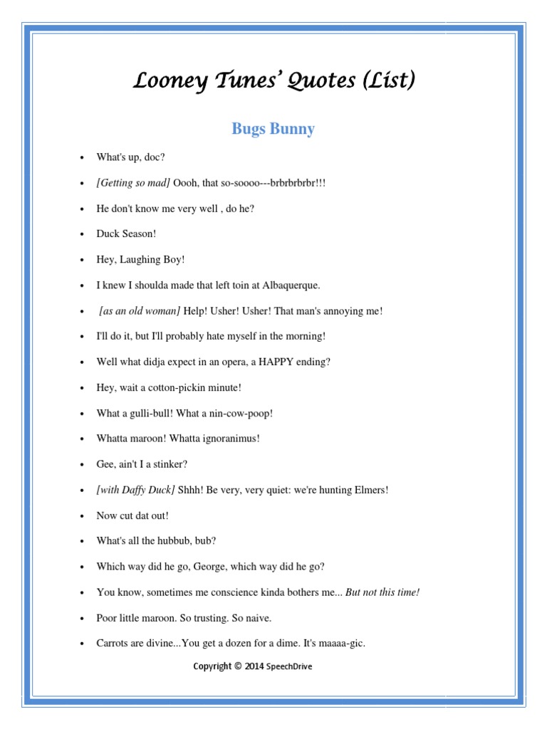 Looney Tunes Quotes Listds | PDF | Animated Characters | Animated Film  Series, image size:768x1024