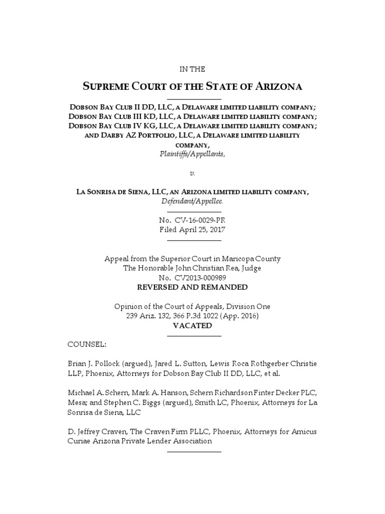 Dobson Bay Club v. La Sonrisa de Siena LLC, Ariz. (2017) PDF