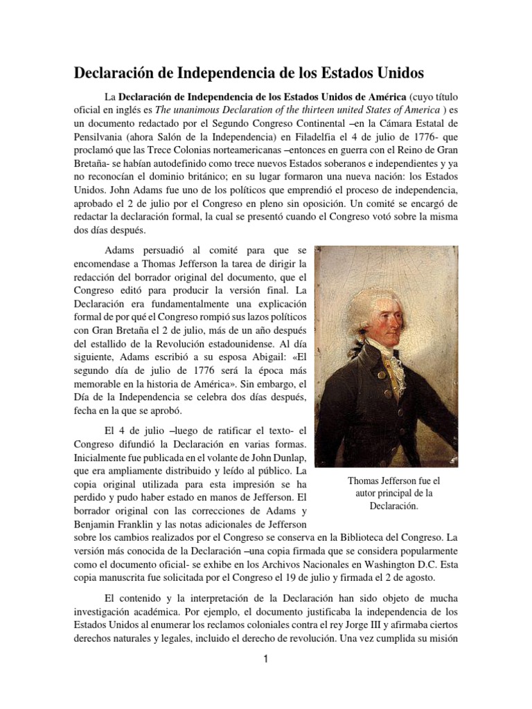 Declaración de Independencia de Los Estados Unidos | PDF | Declaración ...