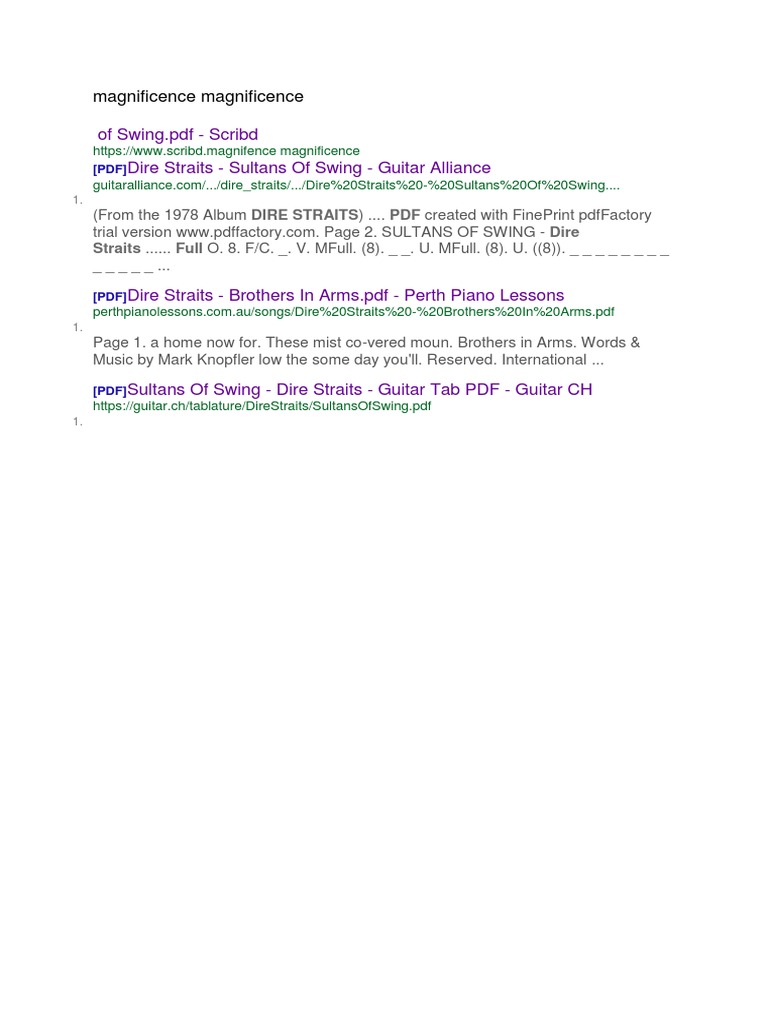 Of Swing PDF Scribd Dire Straits Sultans of Swing Guitar