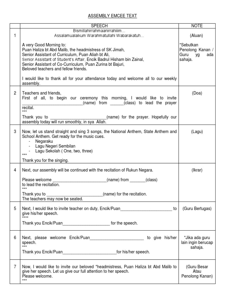 Weekly School Assembly Emcee Script | PDF | Entertainment (General)