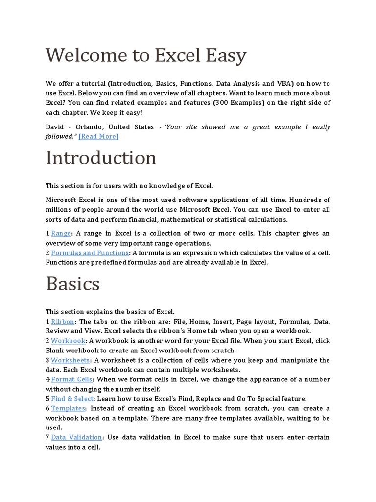 Welcome To Excel Easy - Introduction | PDF | Microsoft Excel | Analysis Of  Variance