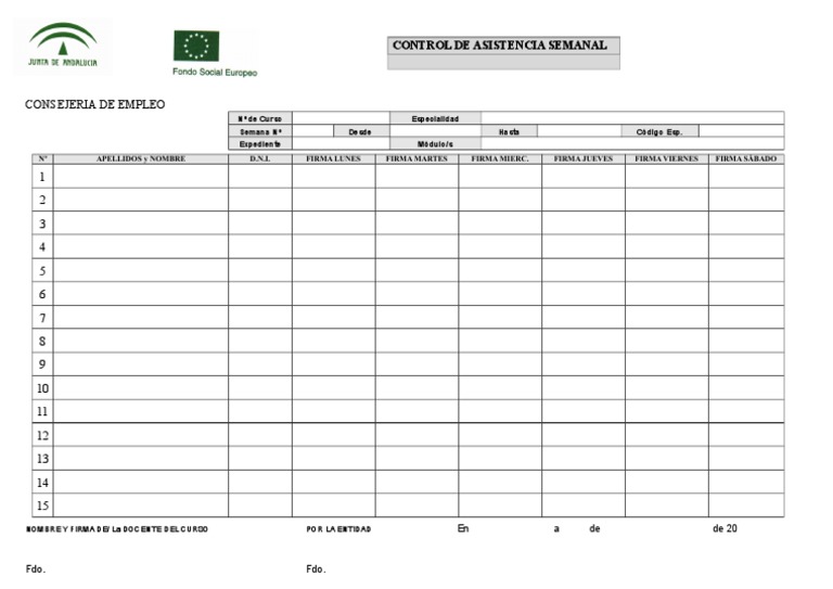 Control de Asistencia Semanal