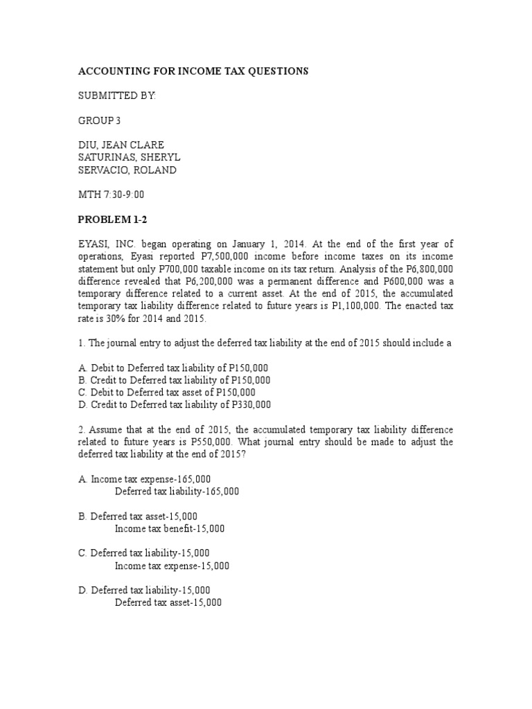 Income Tax Accounting Problems and Solutions | PDF | Deferred Tax | Tax ...