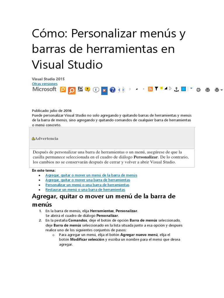 Personalizar Menús y Barras de Herramientas en Visual Studio | PDF ...
