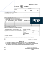 Application Form For Issue of Documents