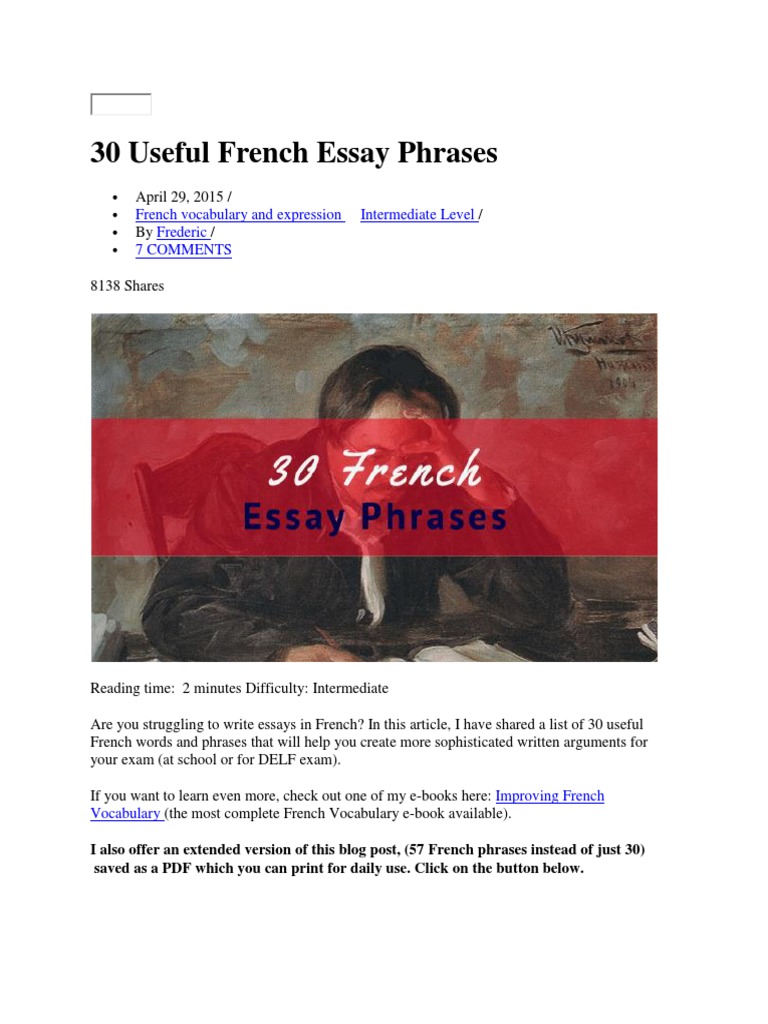 essay meaning in french