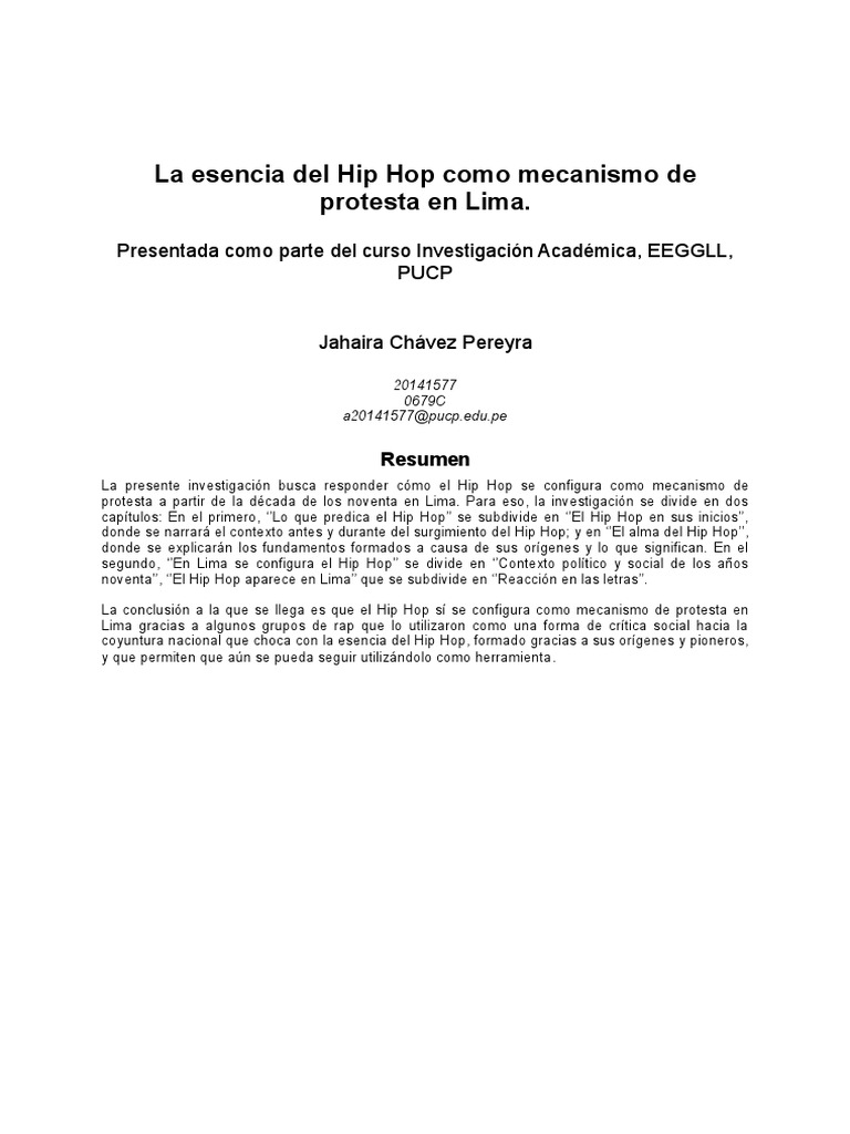 La Esencia Del Hip Hop y Contexto de Sus Orígenes en Lima. | PDF ...