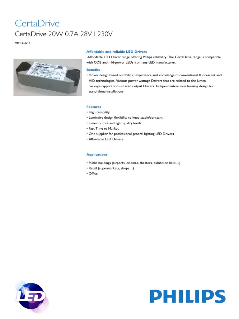 Philips Led Driver Certadrive 20w 0.7a 28v I 230v 929000897906 | PDF ...