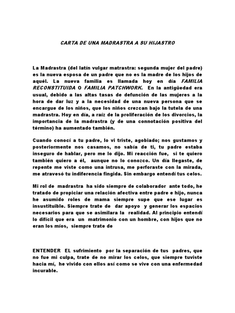 Carta de una madrastra a su hijastro | PDF | Amor