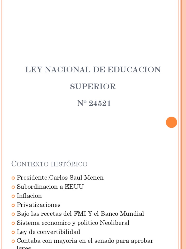 Ley de Educación Superior N° 24.521 | PDF | Educación más alta ...