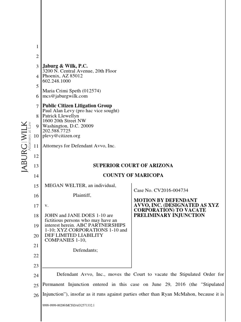 Avvo's Motion to Vacate Injunction | PDF | Defamation | First Amendment ...