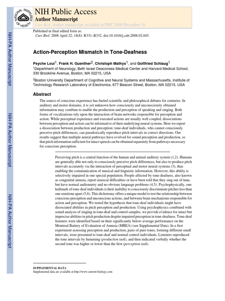 Tone-Deafness: Action-Perception Mismatch | PDF | Pitch (Music ...