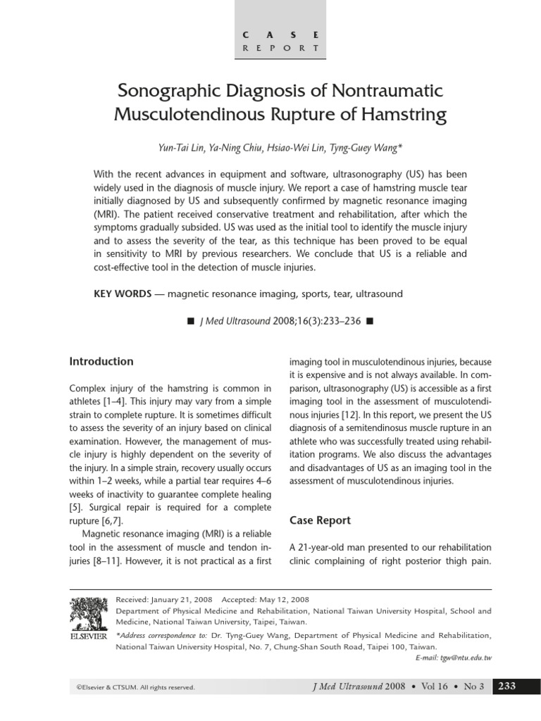 Sonographic Diagnosis of Nontraumatic Musculotendinous Rupture of ...