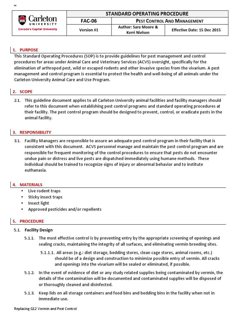 SOP for Pest Control in Animal Facilities | PDF | Pest Control | Wellness