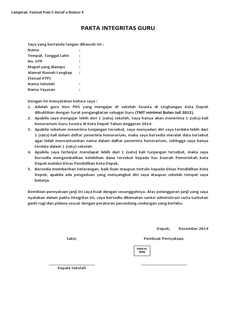 Pakta Integritas Guru Docx