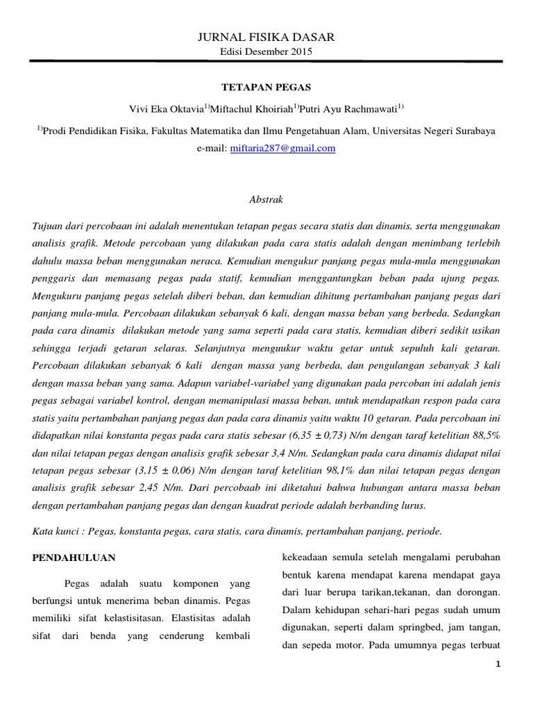 Jurnal Tetapan Pegas Praktikum Fisika Dasar | PDF