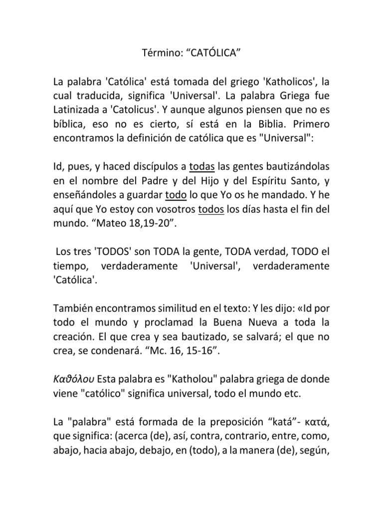 Termino Ka8oloy Catolica Iglesia Catolica Biblia