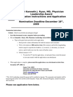 Nomination Form For 2010 Kenneth J. Ryan, MD, Physician Leadership Award