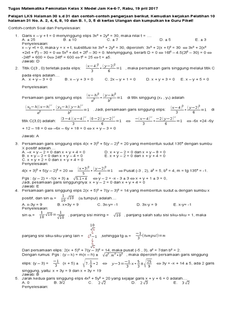 Tugas Matematika Peminatan Kelas X Model Jam Ke