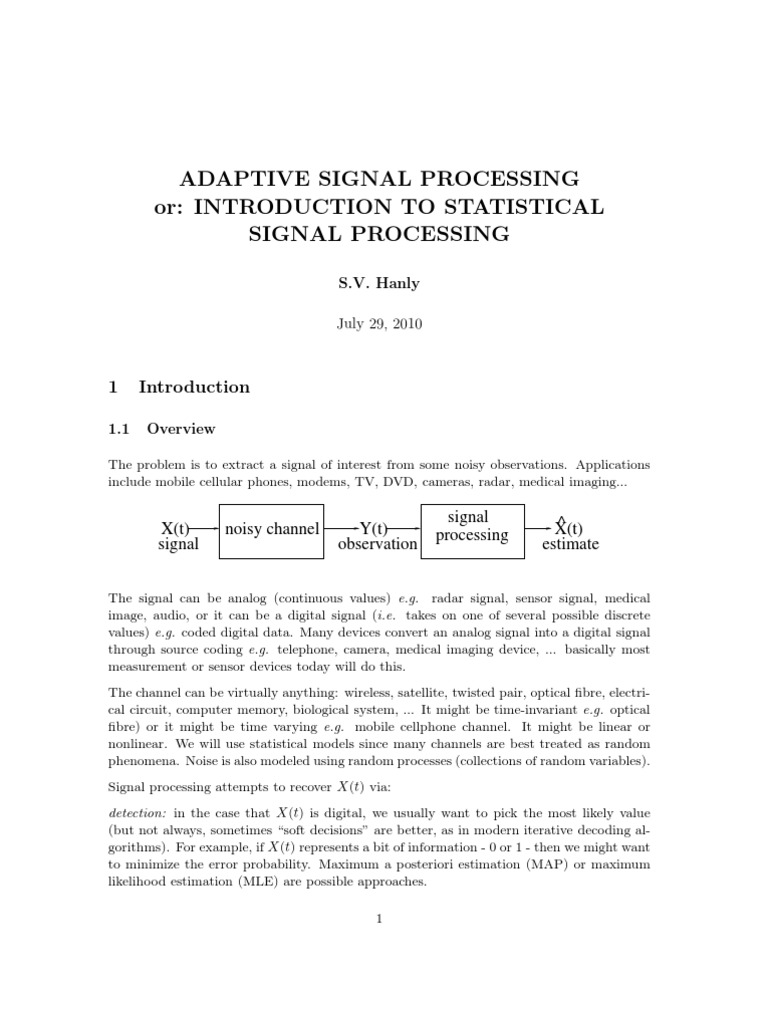 Adaptive Signal Processing Or: Introduction To Statistical Signal ...