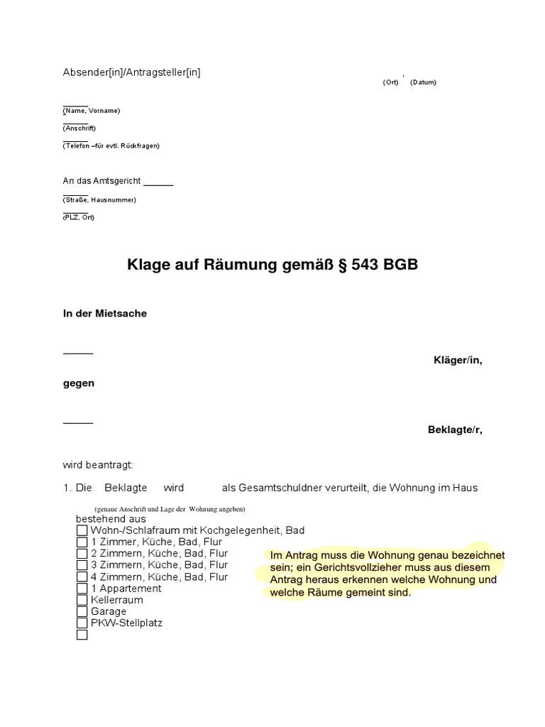 raeumungsklage - kommentiert