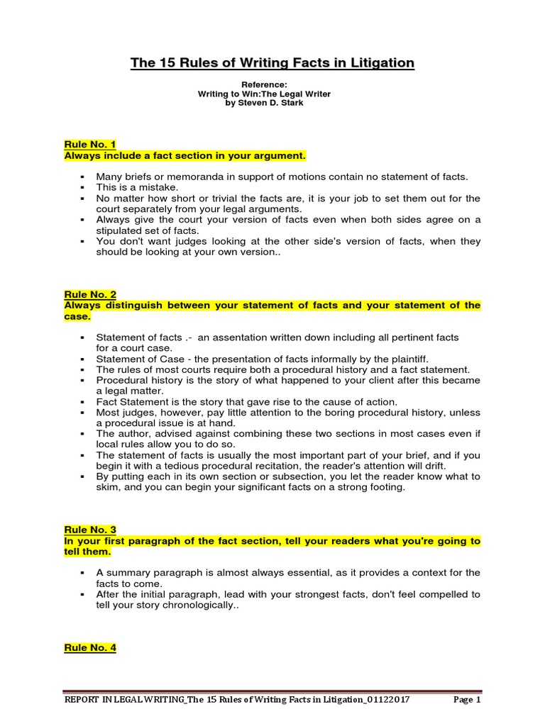 15 Rules for Writing Legal Facts | PDF | Brief (Law) | Lawsuit
