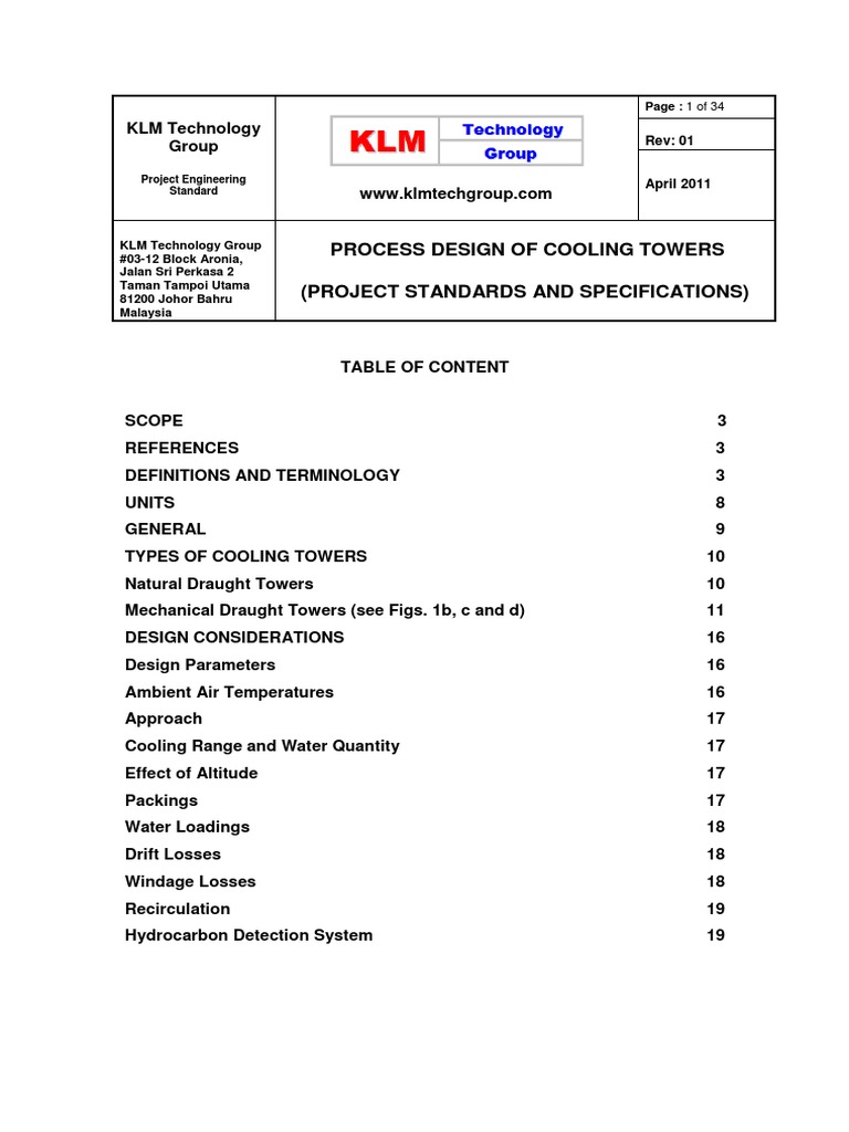 Process Design of Cooling Towers (Project Standards and Specifications ...