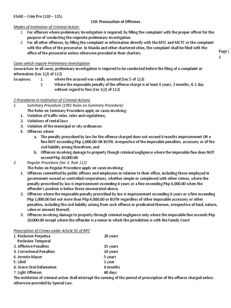 Criminal Procedure: Rules 110-115 Overview | PDF | Arrest | Prosecutor