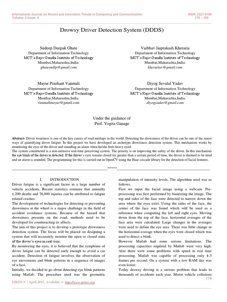 Drowsy Driver Detection System (DDDS) | Download Free PDF | Eye ...