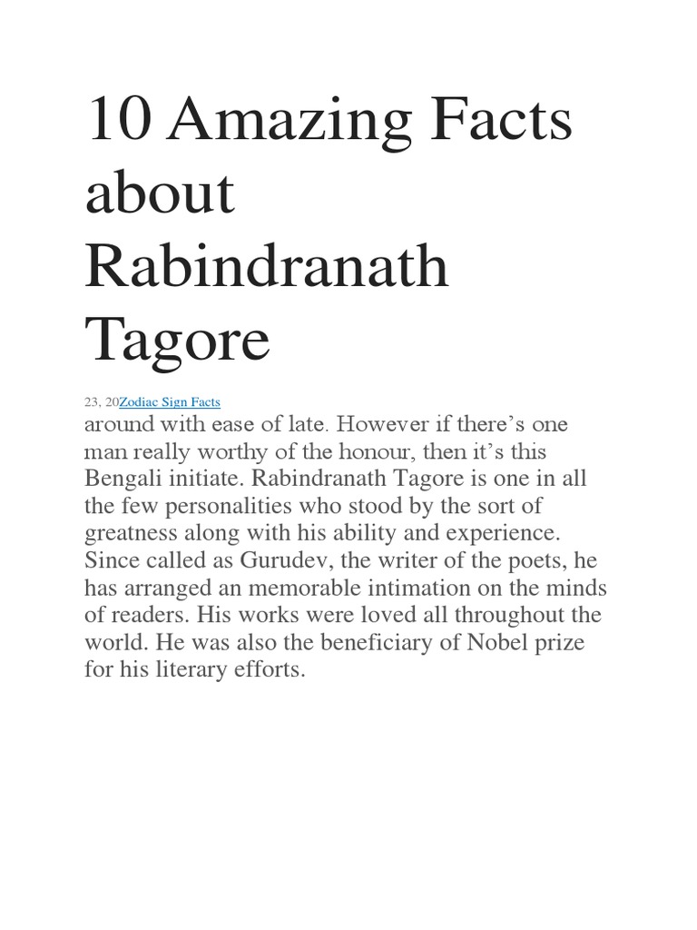 RABINDRANATH TAGORE FUN FACTS intelligence overview