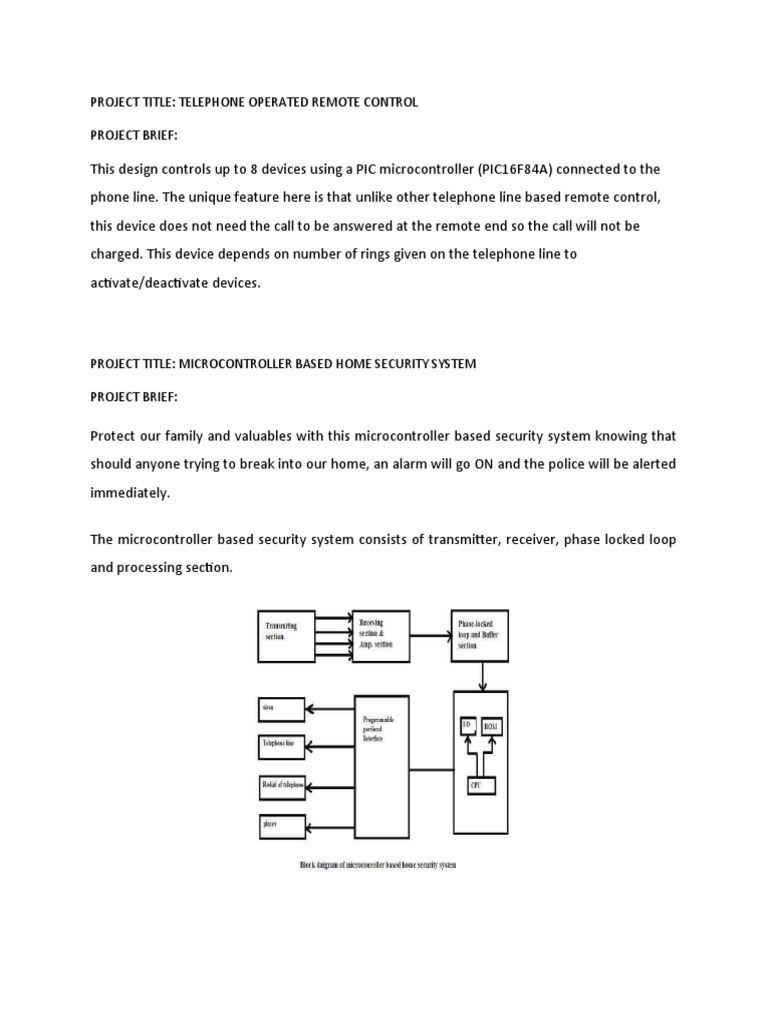 Project Title: Telephone Operated Remote Control Project Brief | PDF