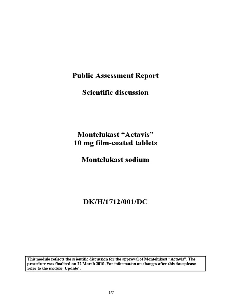Montelukast Tablet Actavis Asthma Pharmacovigilance