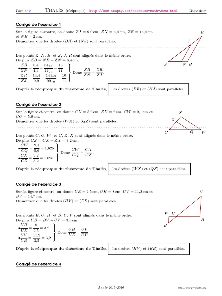 Exercice Théorème De Thalès 4ème à Imprimer Reciproque Theoreme Thales 3 Corrige | PDF | Euclide | Géométrie euclidienne