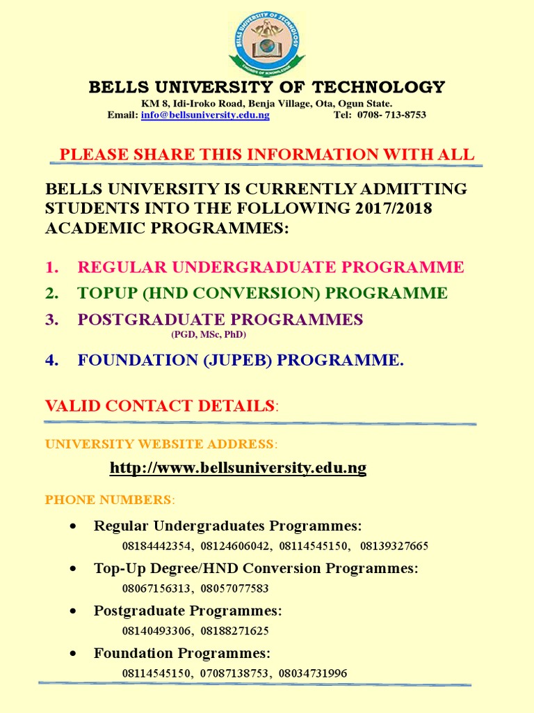 Bells University of Technology | PDF | Food Science | Engineering