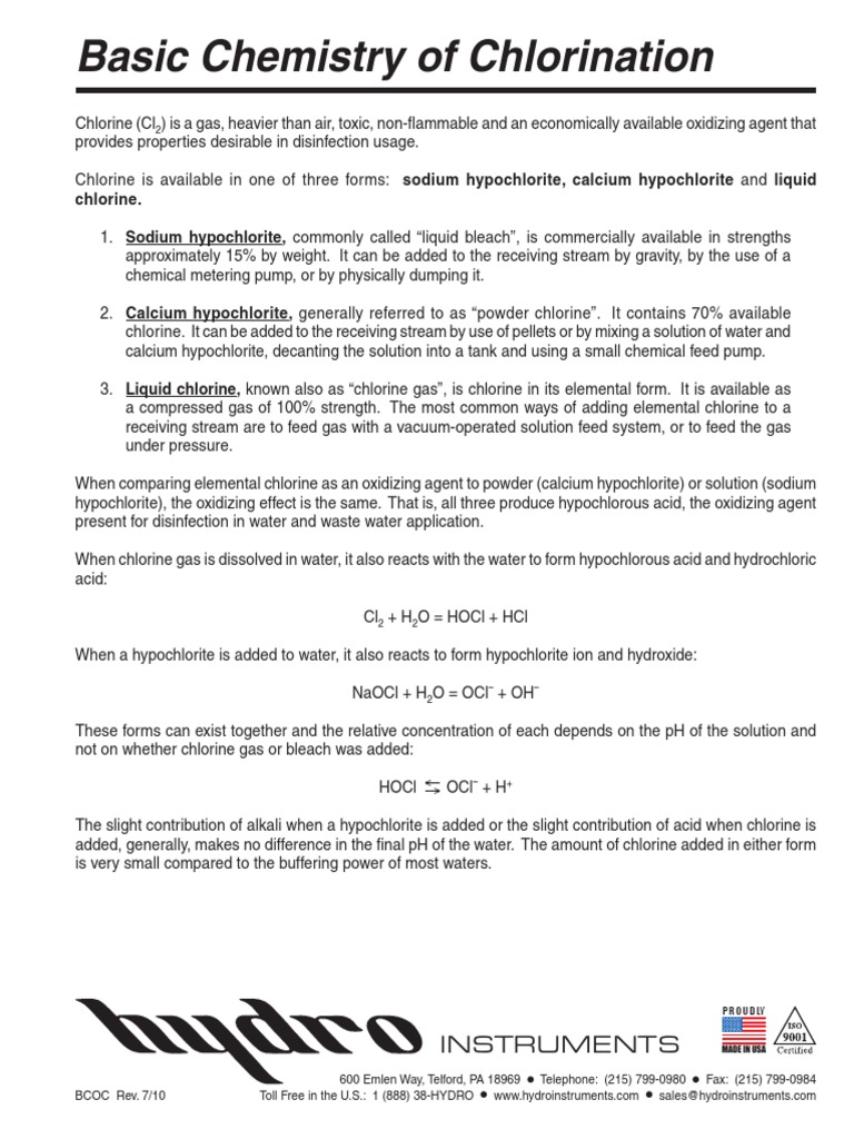 Chemistry of Chlorination Explained | PDF | Sewage Treatment | Chlorine